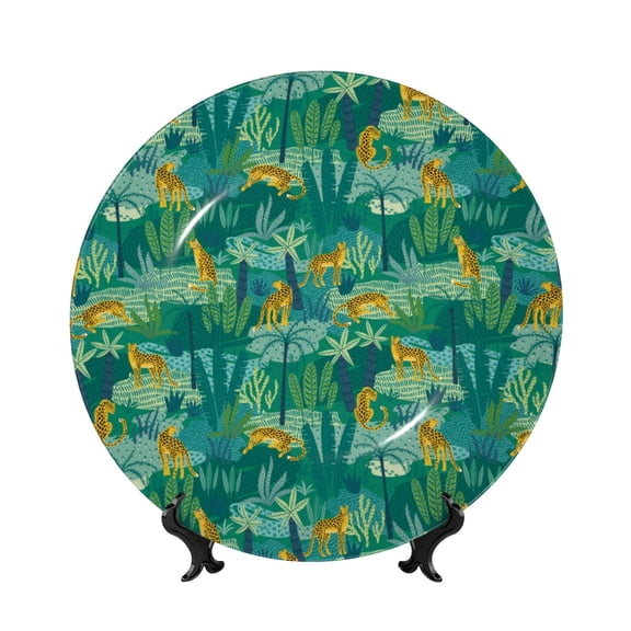 Kdxio Jungle Leopard Bone China Decorative Plate Ceramic Decorative Plate for Home Office Wall Stand Decorative Plates for Home Bedroom-10in
