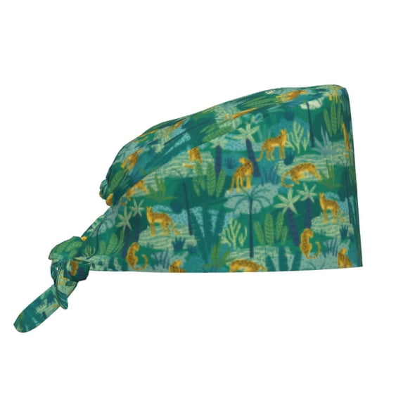 Kdxio Jungle Leopard Pattern Turban Hat for Women Men Comfortable Adjustable Cleaning Working Cap with Sweatband