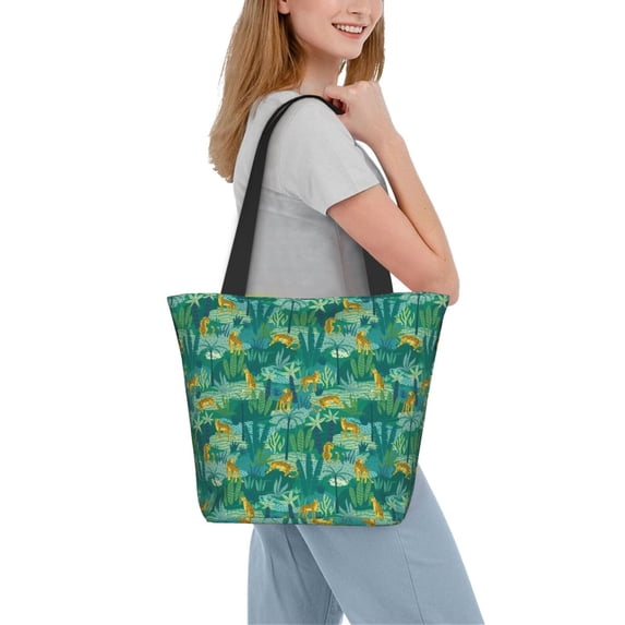 Kdxio Jungle Leopard Women Reusable Grocery Bags Foldable Ripstop,Reusable Shopping Bags for Shopping,Gym,Gift