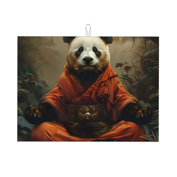 Kdxio Jungle Meditating Panda for Dish Drying Mat,24*18 inch Absorbent Dish Drainer Kitchen Counter,Large Size Dish Drying Pad for Countertops,Draining Racks