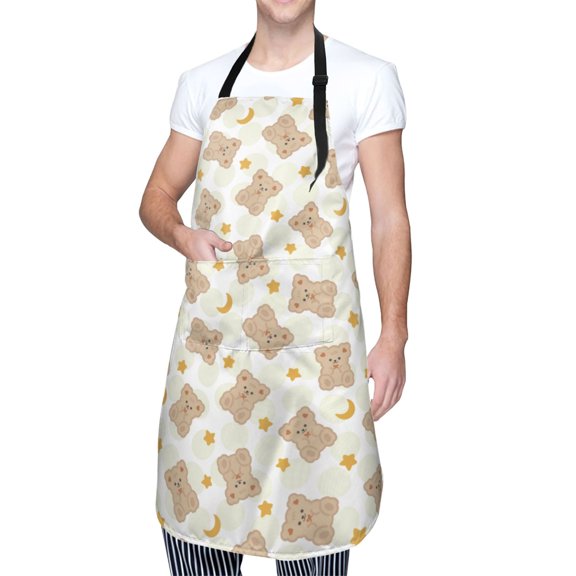 Kdxio Kawaii Bear Apron with Pockets Adjustable Kitchen Aprons for Men Women Waterproof Aprons for Cooking,Drawing,Crafting, Baking Household Cleaning