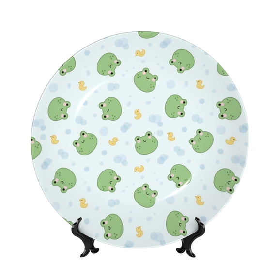 Kdxio Kawaii Frogs Bone China Decorative Plate Ceramic Decorative Plate for Home Office Wall Stand Decorative Plates for Home Bedroom-7in