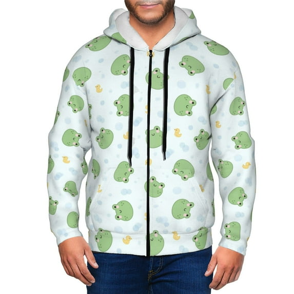 Kdxio Kawaii Frogs Print Men Hoodies Casual Hoodies for Men with Zip Pockets Full Zip Long Sleeve Sweatshirt Sports Hooded Jacket-Medium