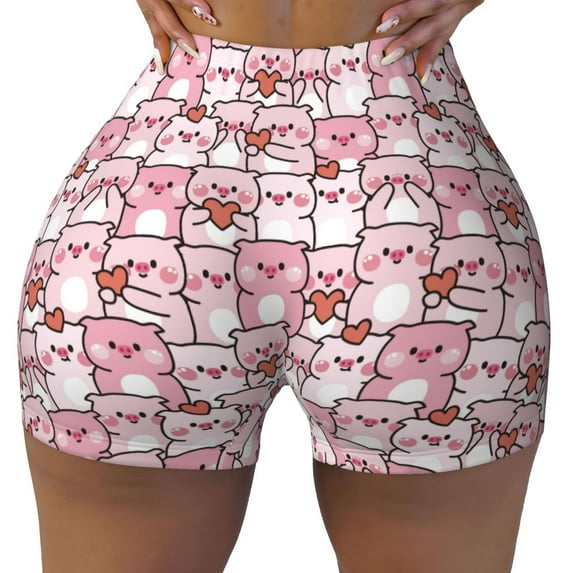 Kdxio Kawaii Pig Print Workout Shorts for Women Seamless Soft Smooth Gym Yoga Scrunch Active Shorts