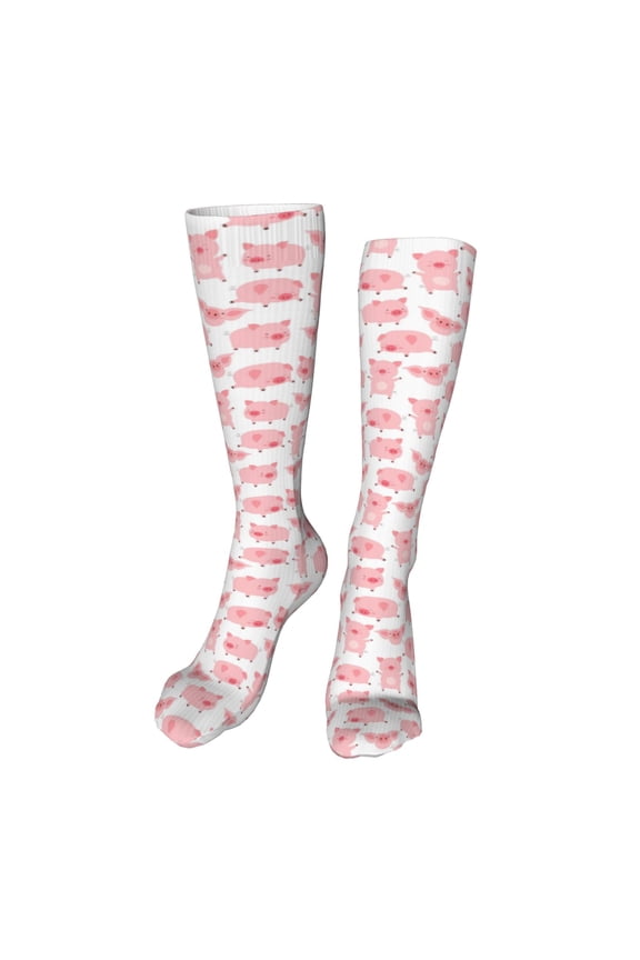 Kawaii Pigs Funny Silky Novelty Funky Long Knee High Socks Soft 3D Print Cosplay Crazy Stockings for Men Women