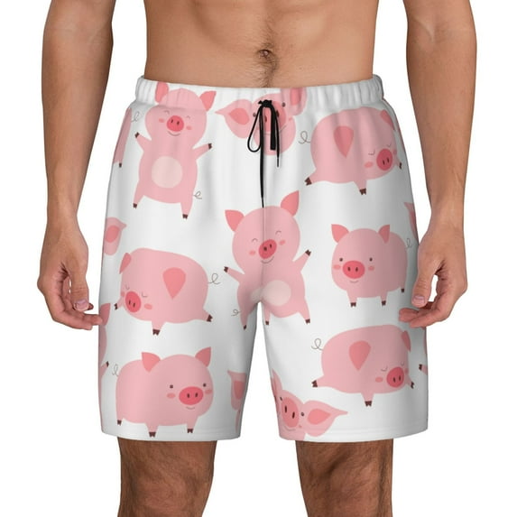 Kdxio Kawaii Pigs Print Men'S Swim Trunks With Compression Liner 7 Inch Inseam Quick Dry Swim Shorts