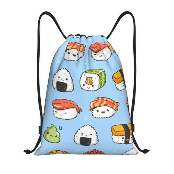 Kdxio Kawaii Sushi Print Drawstring Backpack Bag,Waterproof Draw String Back Sack, Gym Drawstring Bags Swim Bag For Unisex