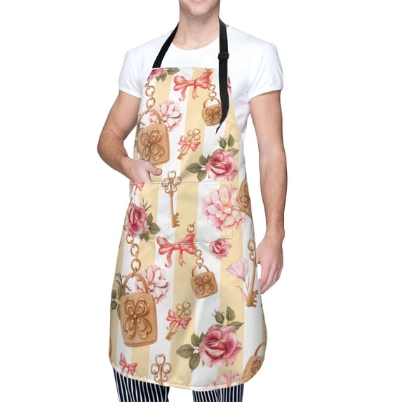 Kdxio Key Lock And Flowers Apron with Pockets Adjustable Kitchen Aprons for Men Women Waterproof Aprons for Cooking,Drawing,Crafting, Baking Household Cleaning