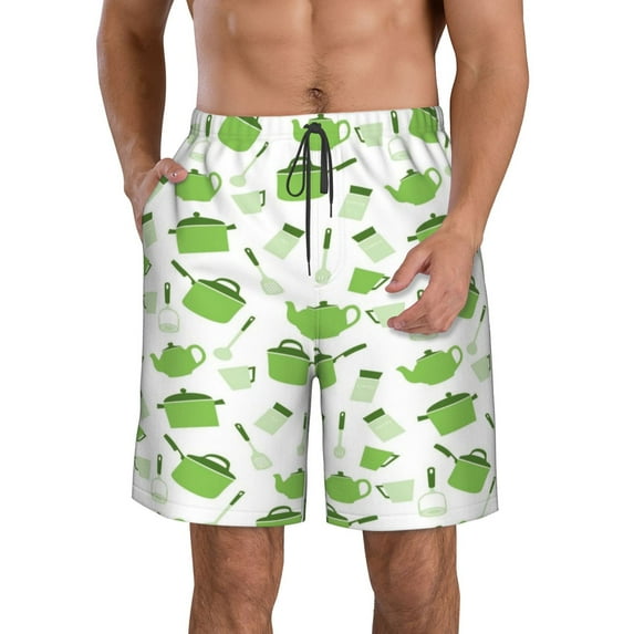 Kdxio Kitchen Utensiles Cooking Pots Pattern Mens Casual Shorts - Drawstring Summer Beach Sports Shorts for Men