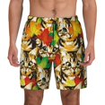 thumbnail image 1 of Kdxio Kittens With Maple Leaves Print Men's Swim Trunks with Compression Liner 7 Inch Inseam Quick Dry Swim Shorts, 1 of 5
