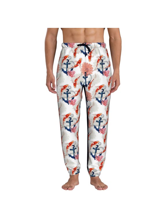 Koi Fish And Corals Pattern Joggers,Sweatpants for Men with Pockets-Large
