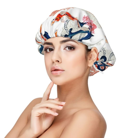 Kdxio Koi Fish And Corals Pattern Satin Bonnet Silk Bonnet Hair Bonnet for Sleeping Hair Bonnets for Women Curly Natural Hair