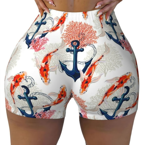 Kdxio Koi Fish And Corals Print Workout Shorts for Women Seamless Soft Smooth Gym Yoga Scrunch Active Shorts