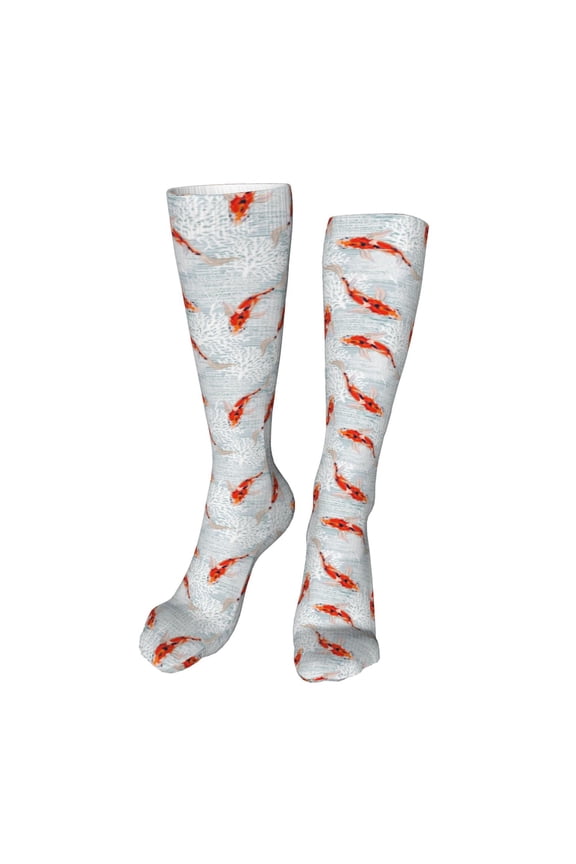 Koi Fish Corals,Spring Summer Funny Silky Novelty Funky Long Knee High Socks Soft 3D Print Cosplay Crazy Stockings for Men Women