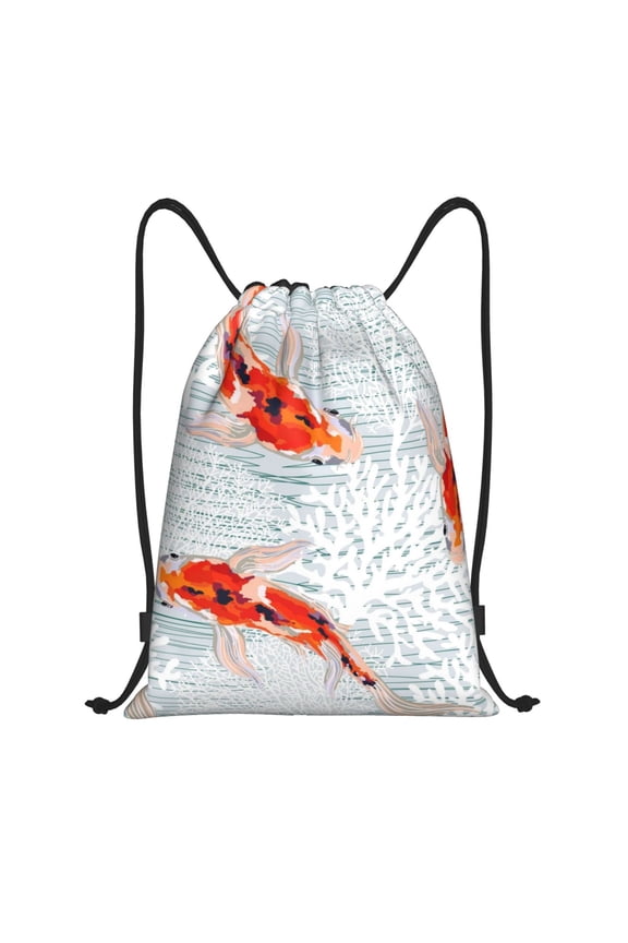 Koi Fish Corals,Spring Summer Print Drawstring Backpack Bag,Waterproof Draw String Back Sack, Gym Drawstring Bags Swim Bag For Unisex
