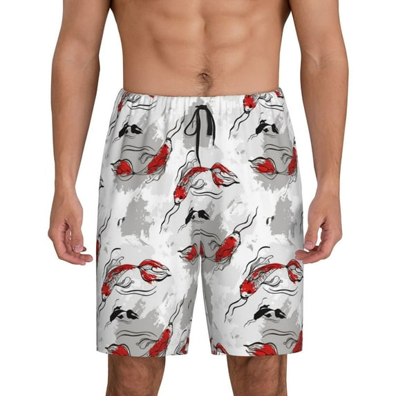 Kdxio Koi Fish Print Mens Sleep Shorts Bottoms Soft Comfy Pajama Wear Pants with Drawstring Pockets