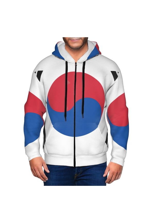 Korea Print Men Hoodies Casual Hoodies for Men with Zip Pockets Full Zip Long Sleeve Sweatshirt Sports Hooded Jacket-Medium