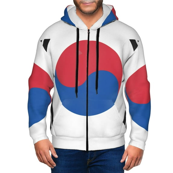 Kdxio Korea Print Men Hoodies Casual Hoodies for Men with Zip Pockets Full Zip Long Sleeve Sweatshirt Sports Hooded Jacket-X-Large
