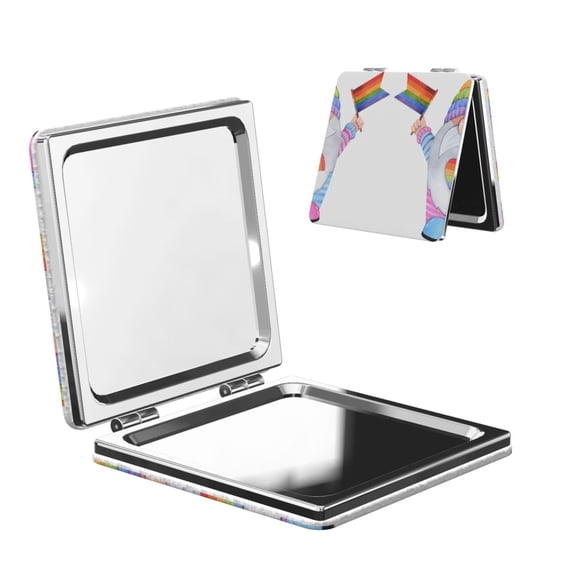 Kdxio LGBT Gnomes Pocket Mirror, 1X/2X Travel Makeup Mirror 2-Sided Folding Small Mirror Portable Double-Sided Magnifying Cosmetic Mirror for Gift-Square
