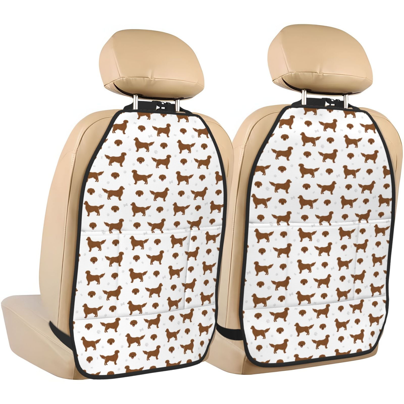 Kdxio Labrador Retriever Dog Print 2 Pack Car Kick Mat Seat Cover Back Protector Mat with Pockets for Organizer Backseat Protector and Storage Anti Kick Pad for Vehicles