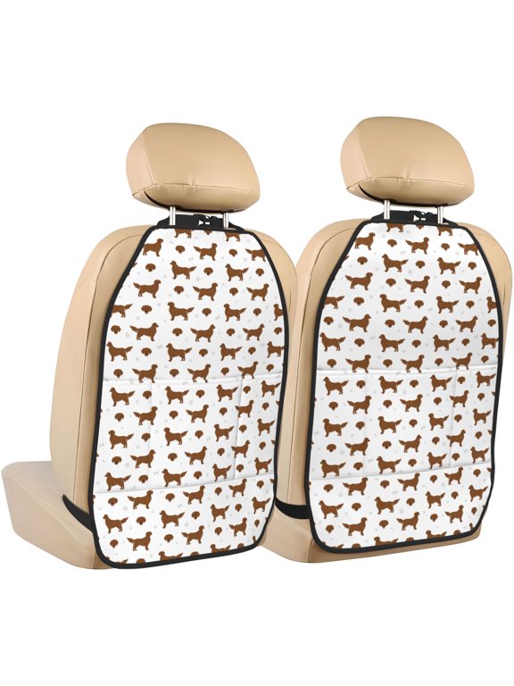 Labrador Retriever Dog Print 2 Pack Car Kick Mat Seat Cover Back Protector Mat with Pockets for Organizer Backseat Protector and Storage Anti Kick Pad for Vehicles