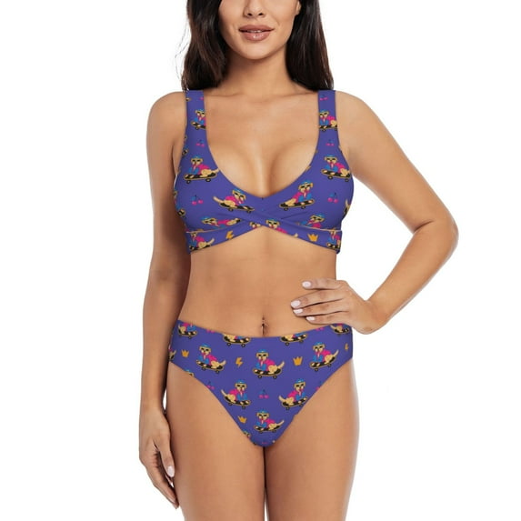 Kdxio Labrador Retriever Dog Print Women's 2 Piece High Waisted Wrap Spaghetti Strap Summer Swimsuit Bikini Set-Small