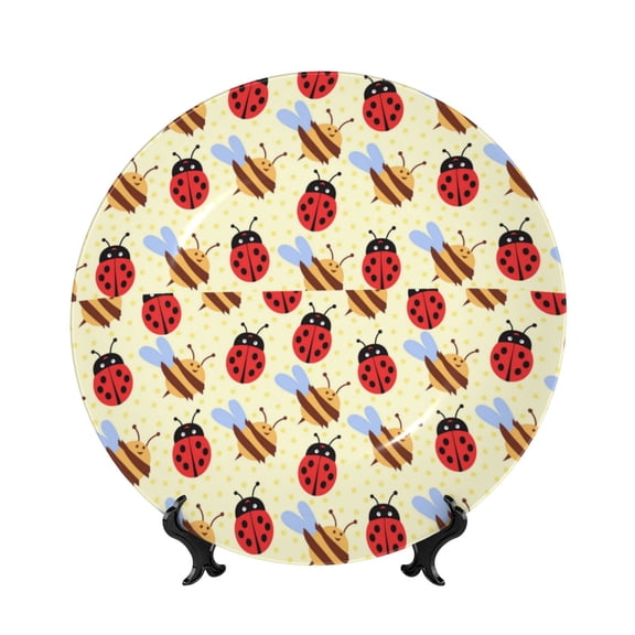 Kdxio Ladybug And Bee Bone China Decorative Plate Ceramic Decorative Plate for Home Office Wall Stand Decorative Plates for Home Bedroom-7in