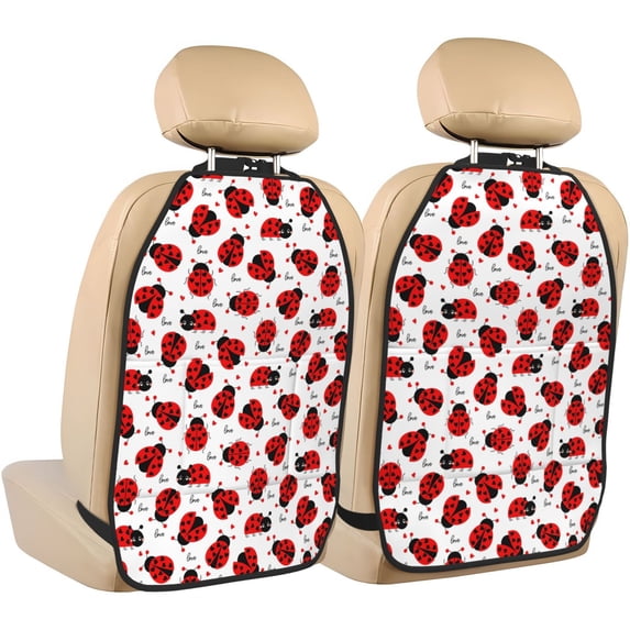 Kdxio Ladybug And Heart Print 2 Pack Car Kick Mat Seat Cover Back Protector Mat with Pockets for Organizer Backseat Protector and Storage Anti Kick Pad for Vehicles