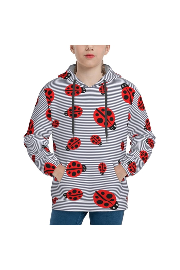 Ladybug Pattern Boys Athletic Unisex Boys Girls Hoodie with Pocket Sweatshirts-Large