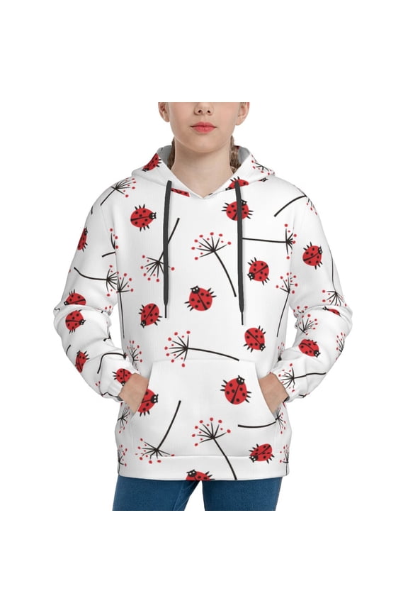 Ladybug With Dandelion Pattern Boys Athletic Unisex Boys Girls Hoodie with Pocket Sweatshirts-Medium
