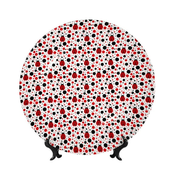 Kdxio Ladybugs 2 Bone China Decorative Plate Ceramic Decorative Plate for Home Office Wall Stand Decorative Plates for Home Bedroom-8in