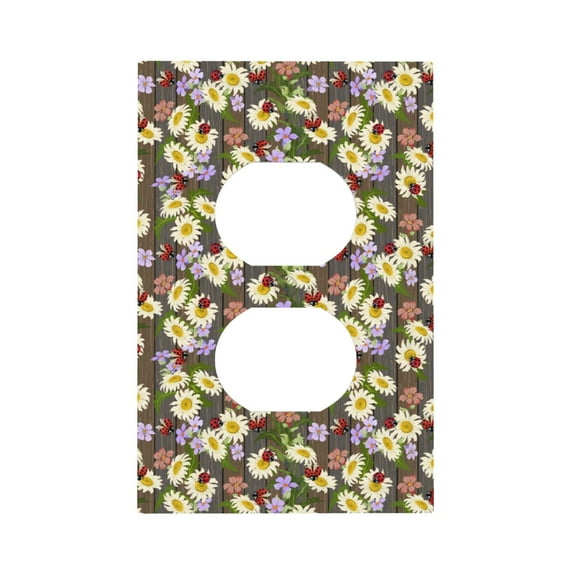 Kdxio Ladybugs And Flowers On A Wooden Decorator Light Switch or Receptacle Outlet Wall Plate Decorator Wall Plate Child Safe Outlet Cover-Style S