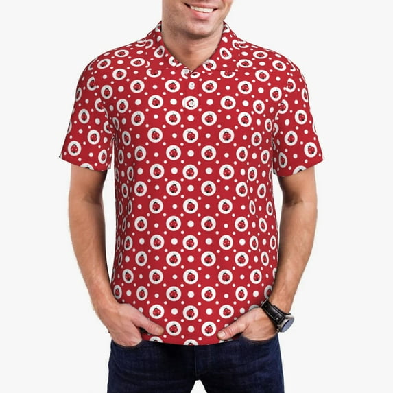 Kdxio Ladybugs And White Dots Print Men's Short Sleeve Polo Shirt,Midweight Men's Shirt-X-Large