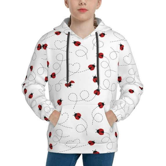 Kdxio Ladybugs Flying On Dotted Route Pattern Boys Athletic Unisex Boys Girls Hoodie with Pocket Sweatshirts-Large
