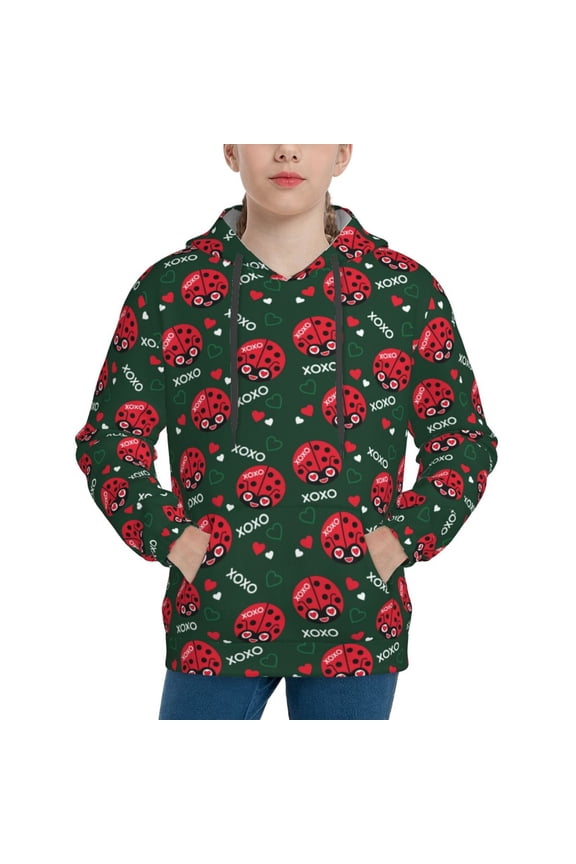 Ladybugs In Love Pattern Boys Athletic Unisex Boys Girls Hoodie with Pocket Sweatshirts-Large