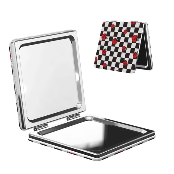 Kdxio Ladybugs Of Black And White Checkers Pocket Mirror, 1X/2X Travel Makeup Mirror 2-Sided Folding Small Mirror Portable Double-Sided Magnifying Cosmetic Mirror for Gift-Square