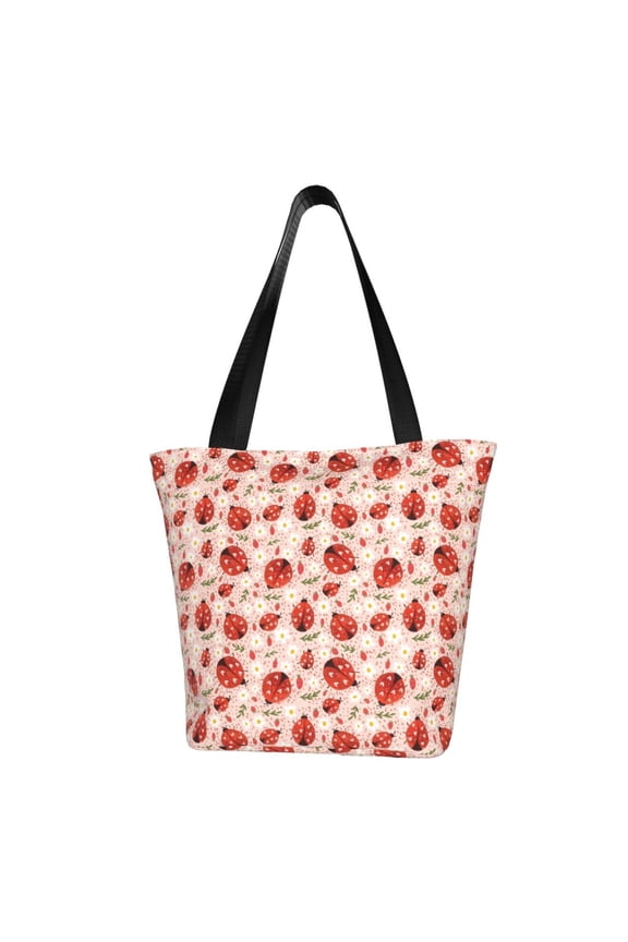 Ladybugs With Heart Spots Women Reusable Grocery Bags Foldable Ripstop,Reusable Shopping Bags for Shopping,Gym,Gift