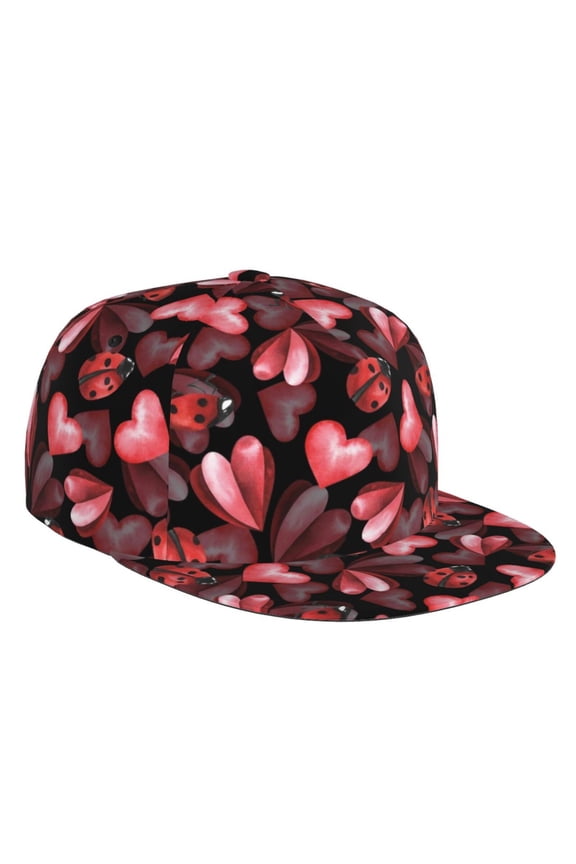 Ladybugs and Red Hearts Print Snapback Hat for Men Women,Adjustable Baseball Cap