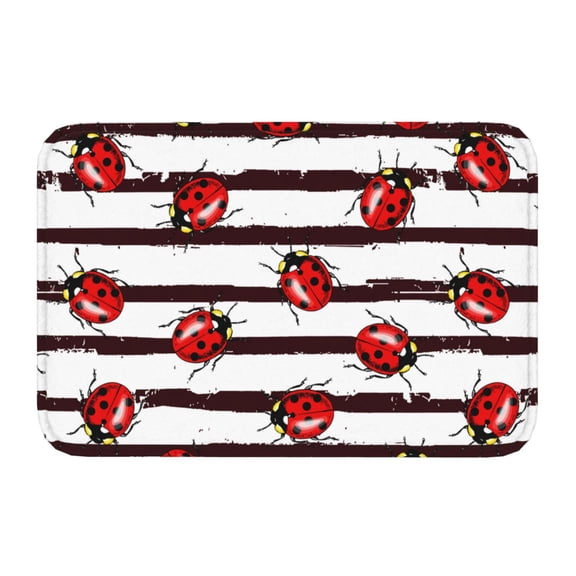 Kdxio Ladybugs on Black and White Striped1,16" x 24", Non-Slip Front Door Mats,Outdoor Welcome Mat Washable