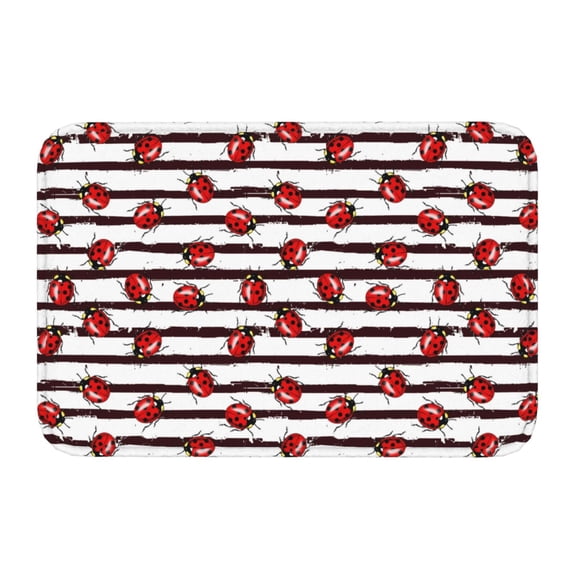 Kdxio Ladybugs on Black and White Striped1,16" x 24", Non-Slip Front Door Mats,Outdoor Welcome Mat Washable