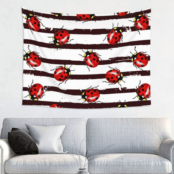 Kdxio Ladybugs on Black and White Striped1 Wall Hanging Tapestries Banner For Bedroom College Dorm Home Living Room Party Decor 29X37 In