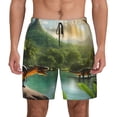 thumbnail image 1 of Kdxio Lake Forest Dinosaur Print Men's Swim Trunks with Compression Liner 7 Inch Inseam Quick Dry Swim Shorts, 1 of 5