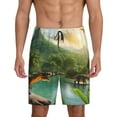thumbnail image 1 of Kdxio Lake Forest Dinosaur Print Mens Sleep Shorts Bottoms Soft Comfy Pajama Wear Pants with Drawstring Pockets, 1 of 5