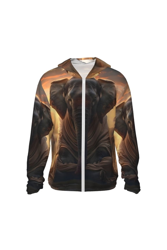 Lake Meditating Elephant Print Women Men Sun Protection UPF 50+ Jackets Zip Up Long Sleeve Hoodie Hiking Lightweight with Pockets