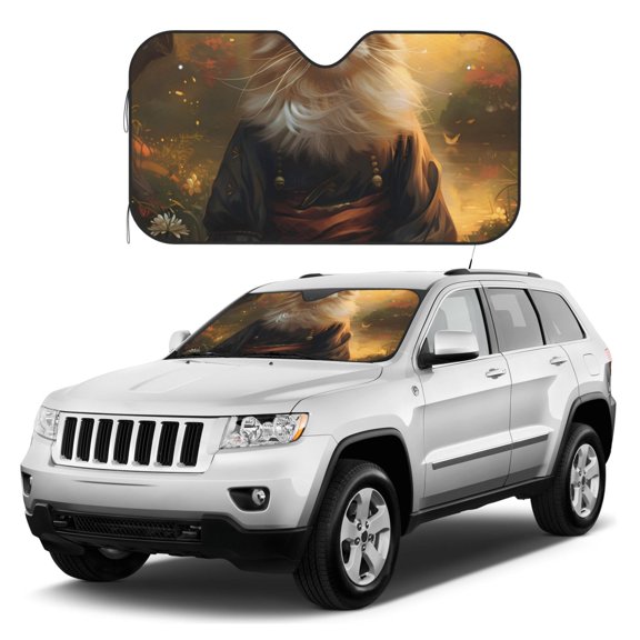 Kdxio Lakeside Flower Field Cat Print Windshield Sun Shade, Foldable Sun Blocker for Car,Truck,SUV Automotive Interior Sun Protection,Reflective Shade for Front Windshield(Medium)