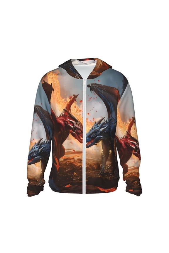 Lava Dragon Print Women Men Sun Protection UPF 50+ Jackets Zip Up Long Sleeve Hoodie Hiking Lightweight with Pockets