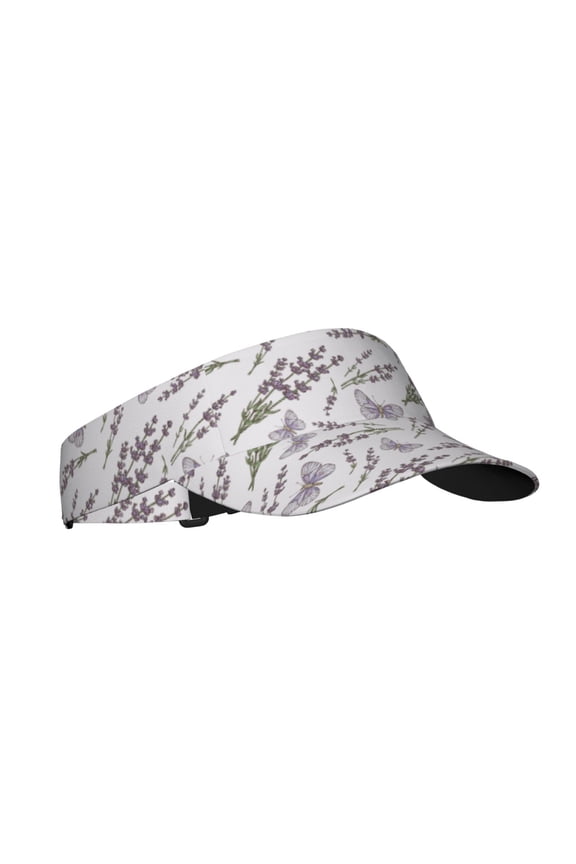 Lavender And Butterfly Print Sun Visor Hat Golf Visor Adjustable Velcro Outdoor Sports Cap for Men Women