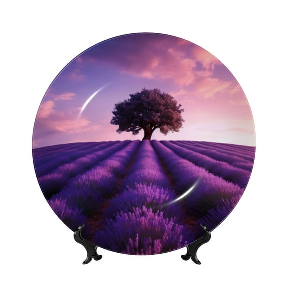 Kdxio Lavender Field Sunset Bone China Decorative Plate Ceramic Decorative Plate for Home Office Wall Stand Decorative Plates for Home Bedroom-10in