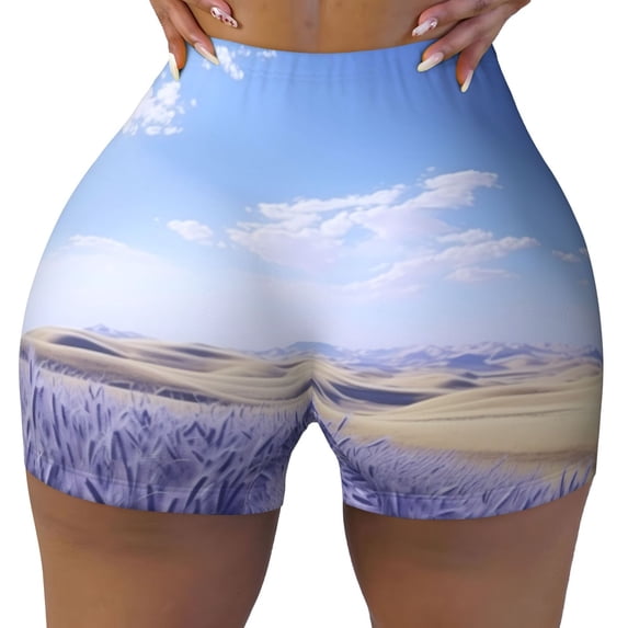Kdxio Lavender Fields Under Blue Sky Print Workout Shorts for Women Seamless Soft Smooth Gym Yoga Scrunch Active Shorts