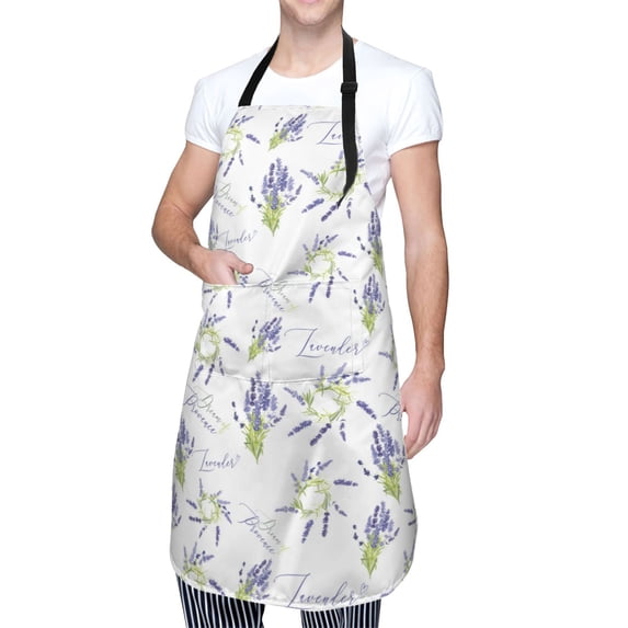 Kdxio Lavender Flowers Apron with Pockets Adjustable Kitchen Aprons for Men Women Waterproof Aprons for Cooking,Drawing,Crafting, Baking Household Cleaning